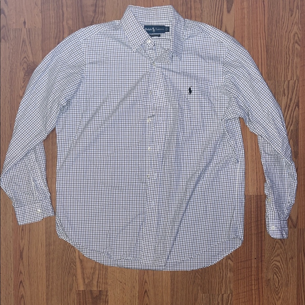 Ralph Lauren Men's White and Blue Check Button-Down Shirt